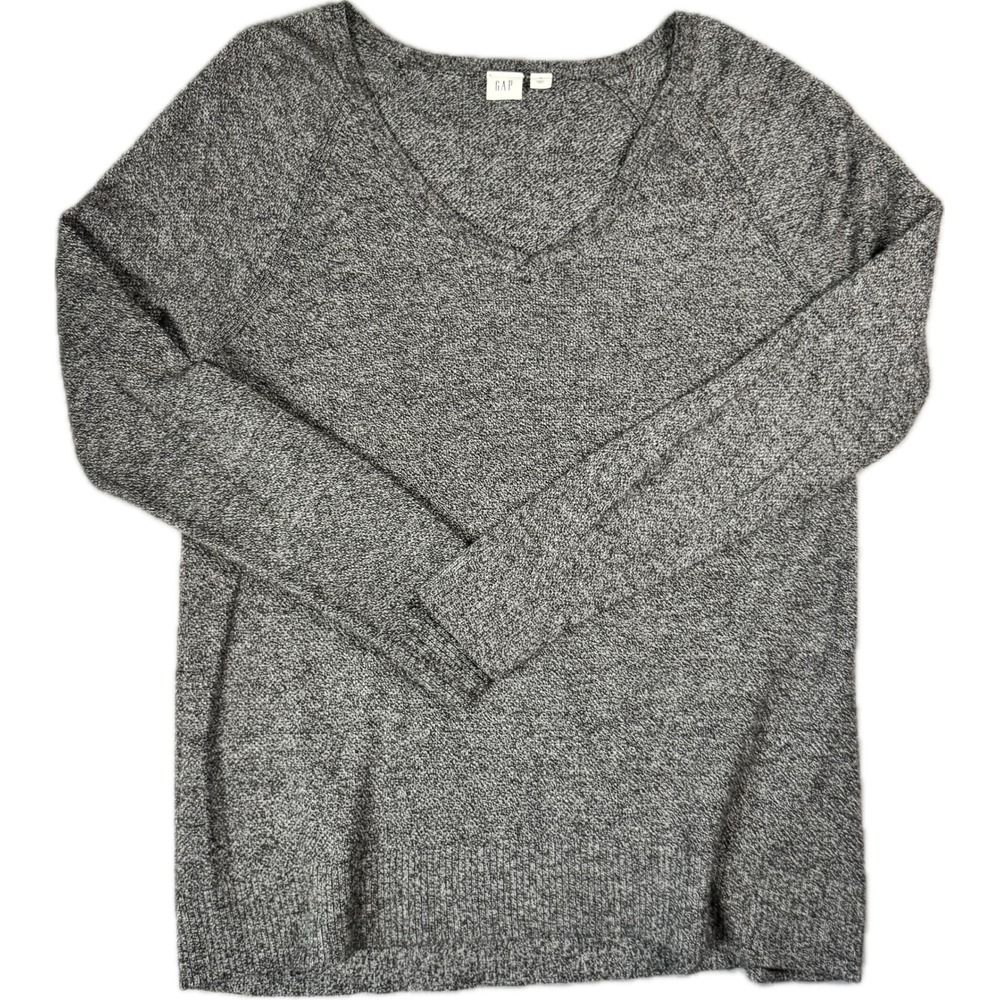 Gap V-Neck Sweater Womens Medium Gray Merino Wool Blend Raglan